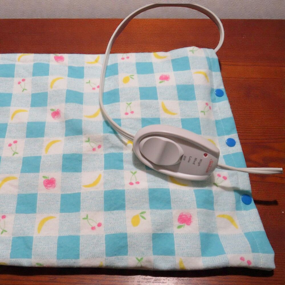 Heating Pad Cover, 12 x 15, Soft Flannel Aqua Check With Fruit, 3 Snap Closure